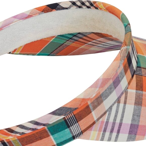 Ladies Athleisure Golf Sun Hat Visor Tennis Poolside Beachy Orange Blue Plaid - Picture 11 of 11